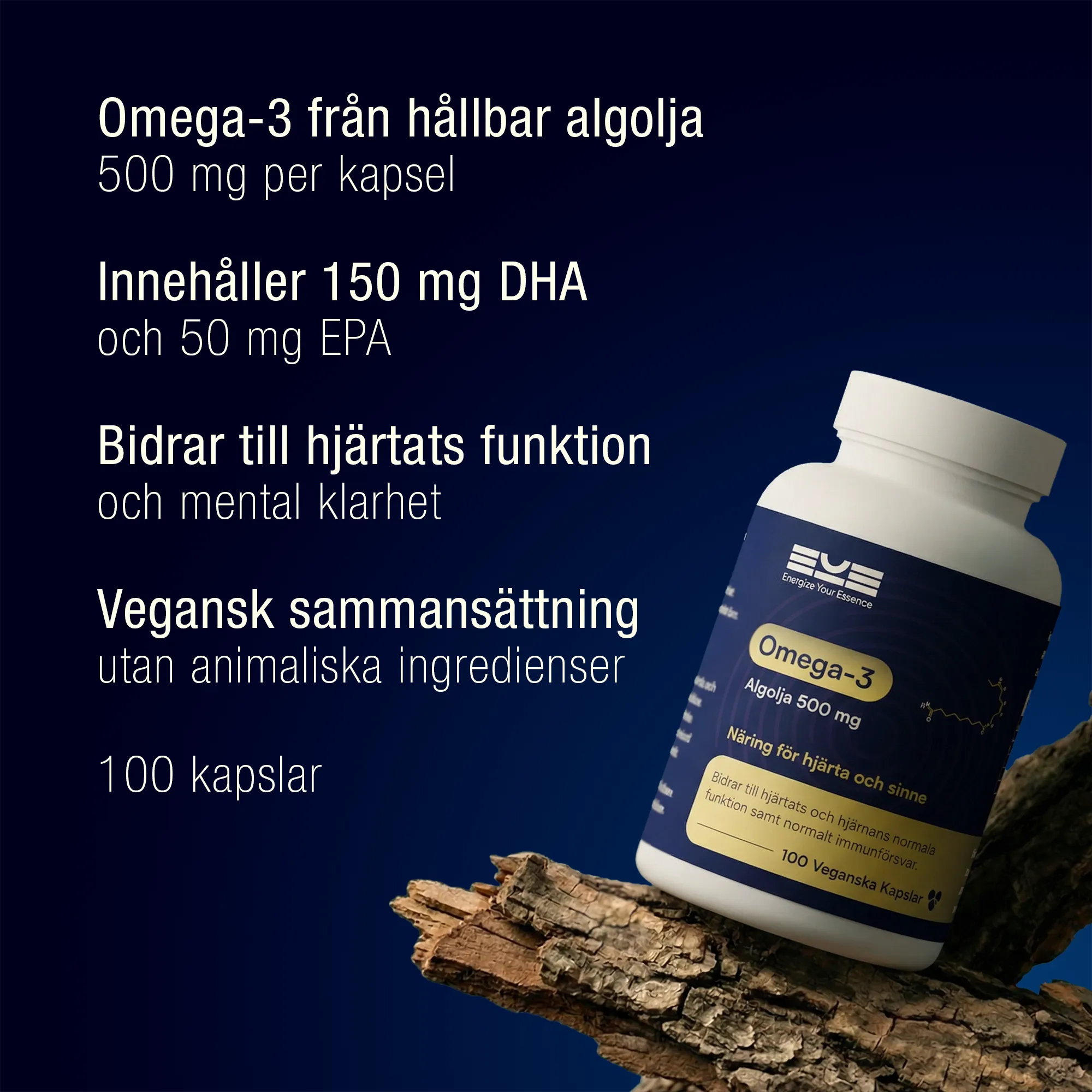 Omega-3 från hållbar algolja (500 mg per kapsel) – DHA & EPA för hjärta och mental klarhet, veganskt kosttillskott från Energize Your Essence
