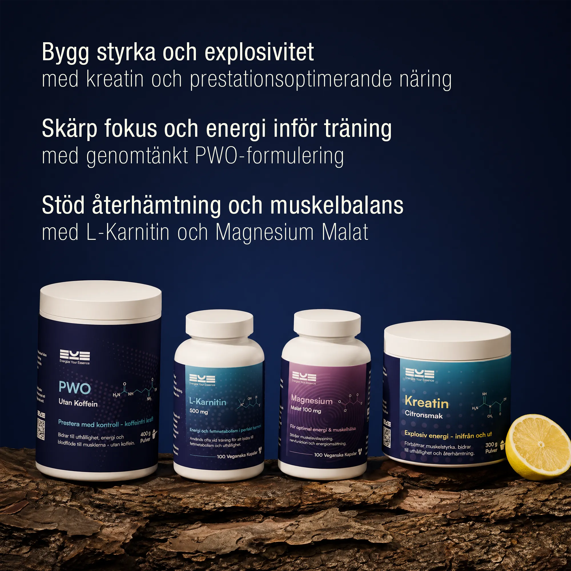 Kosttillskott för styrka och prestation utan koffein – PWO utan koffein, kreatin citronsmak, L-karnitin och magnesium från Energize Your Essence för energi och återhämtning