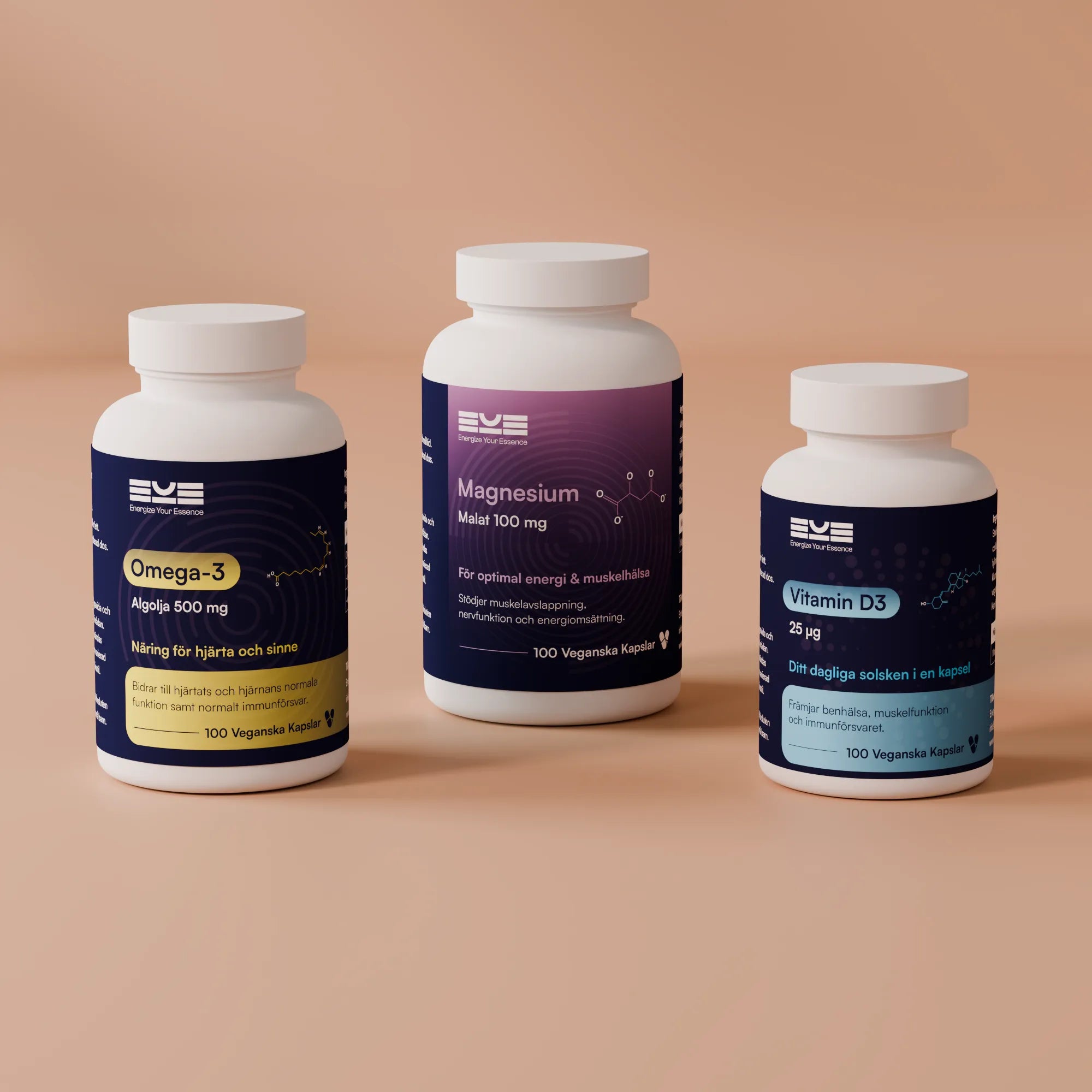 Omega-3, Magnesium och Vitamin D3 från Energize Your Essence – kosttillskott för daglig hälsa, energi och balans