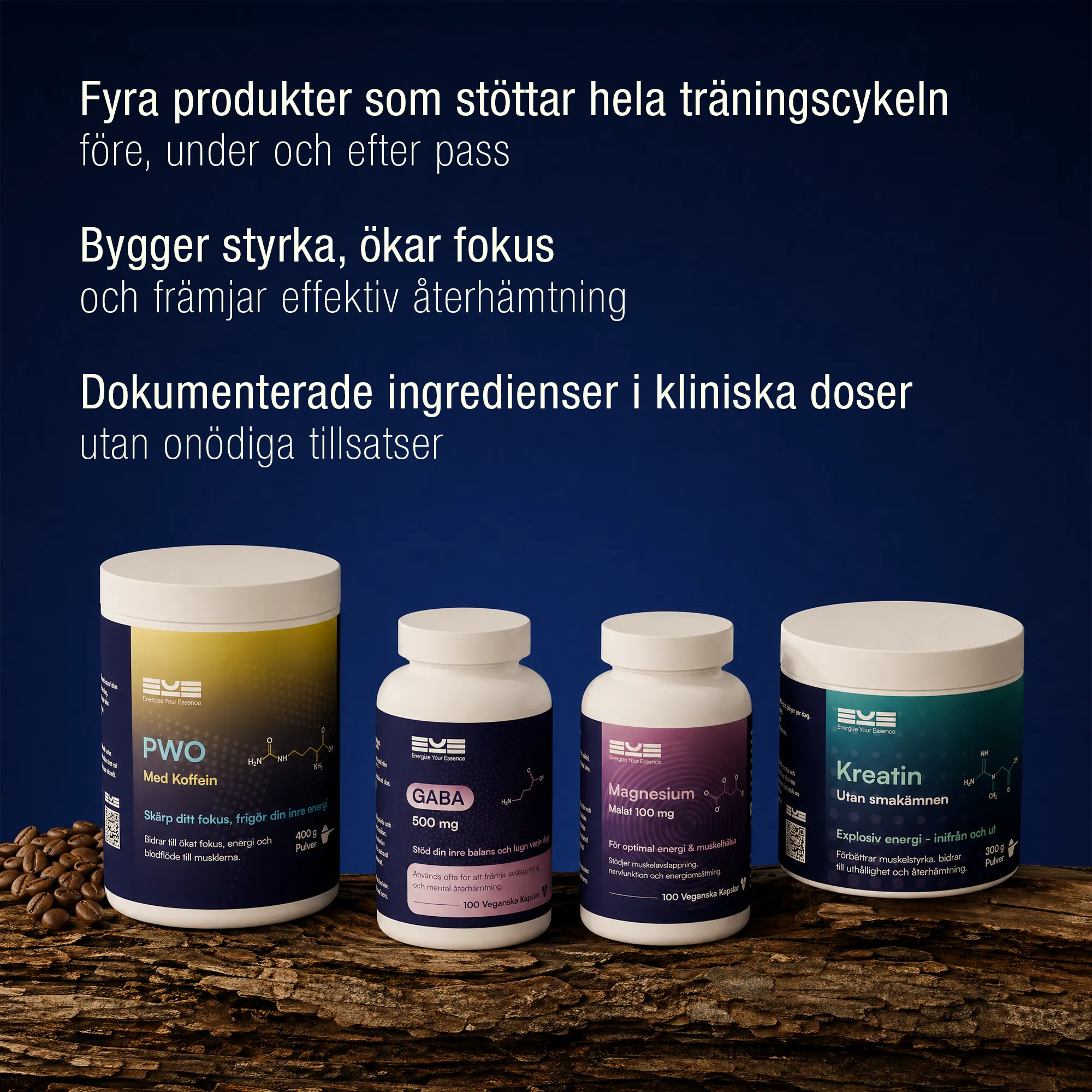 Kosttillskott för träning med koffein – PWO med koffein, kreatin utan smak, magnesium och GABA från Energize Your Essence för energi, fokus och återhämtning